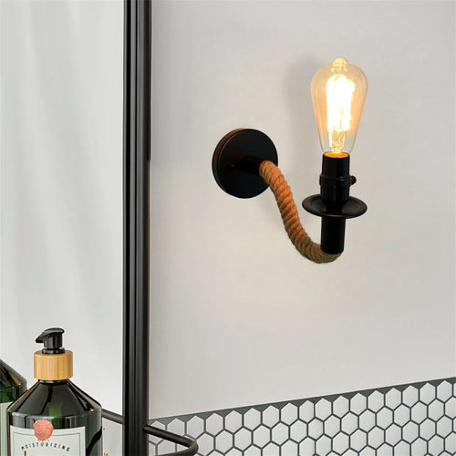 Industrielle Vintage-Wandleuchte aus Eisen mit Hanfseil