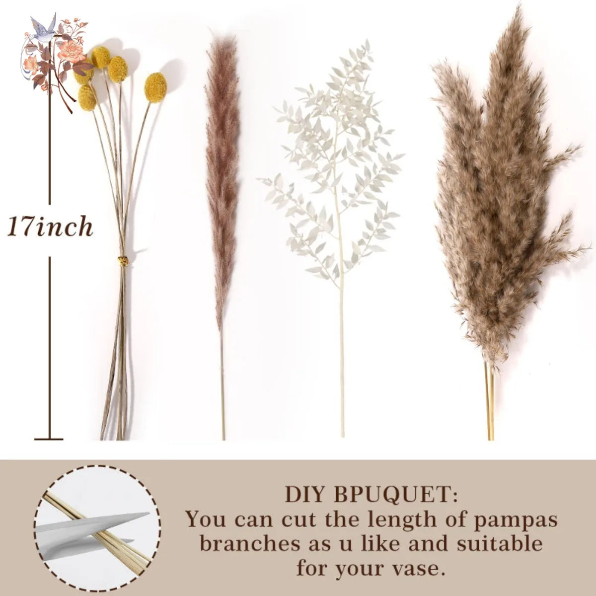 bouquet dherbe de pampa naturelle pour décoration et cadeaux - vue 4 sur 18