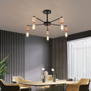 lustre industriel moderne avec tiges multiples en fer et bois