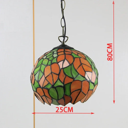 Tiffany-Pendelleuchte mit Blättermotiv für elegante Innendekoration - vue 3 sur 6