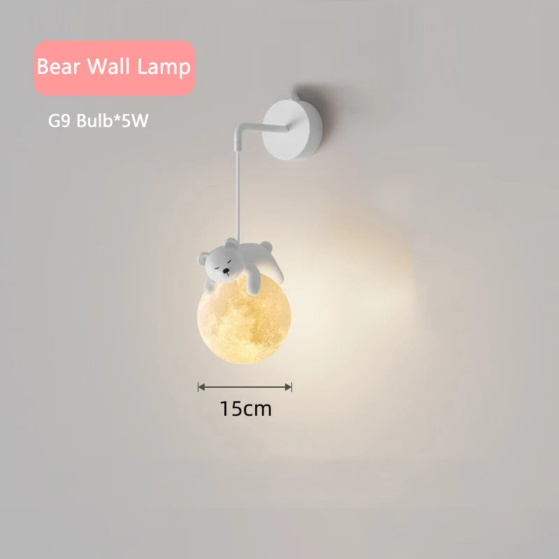 Suspension ours chevet enfant 3d lune lapin blanc veilleuse