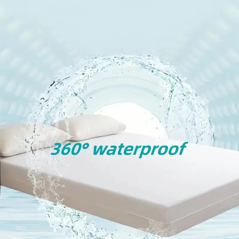 1pc 6-Sides Fully Enclosed Waterproof Mattress Cover With Zipper (Without Pillowcase), Dust-proof Mattress Protector Solid Color - vue 4 sur 8