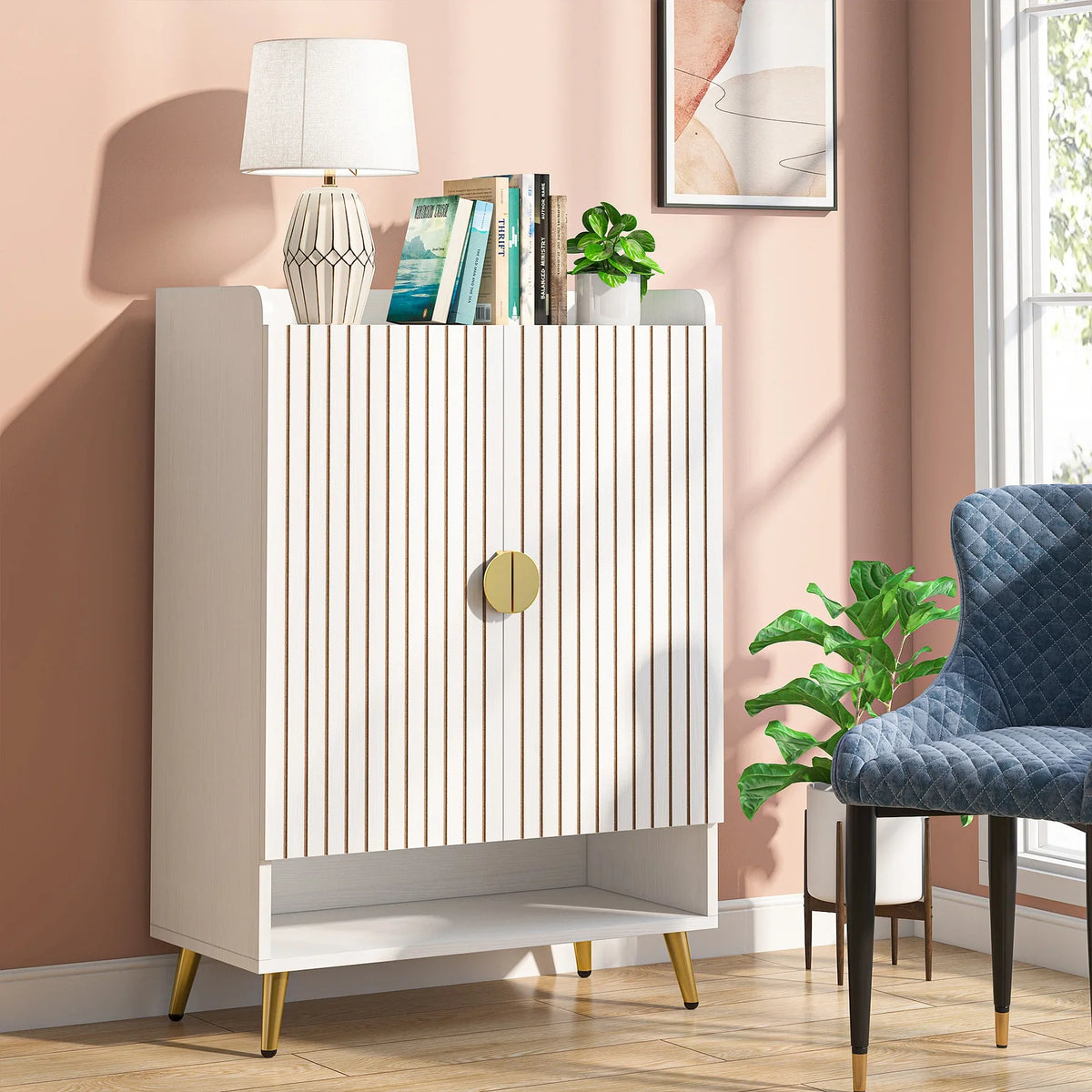Tribesigns 7-Tier Shoe Cabinet with Doors, Shoe Storage Cabinet with Adjustable Shelves, Wooden Shoes Rack Shoe Storage
