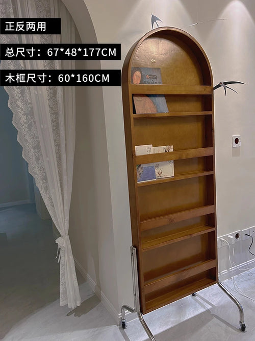 Adjustable solid wood full body mirror, magazine bookshelf mirror, floor standing retro with wheel fitting mirror - vue 11 sur 18