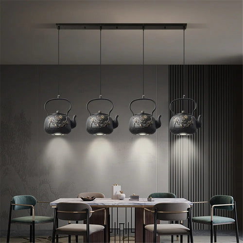 Asie du Sud-Est Rétro Vintage Résine Théière Suspension Led Lumières Cuisine Salle À Manger Loft Déco Pays Suspension Luminaire Design