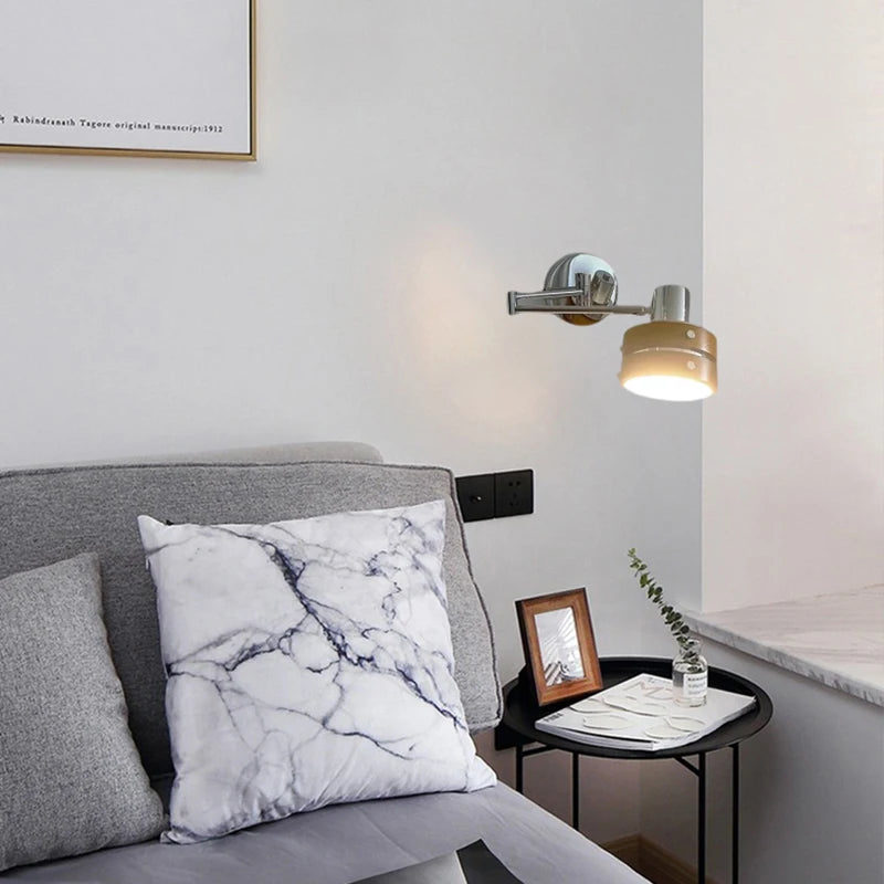 applique murale style américain bras long bois chromé évolutive - vue 5 sur 6
