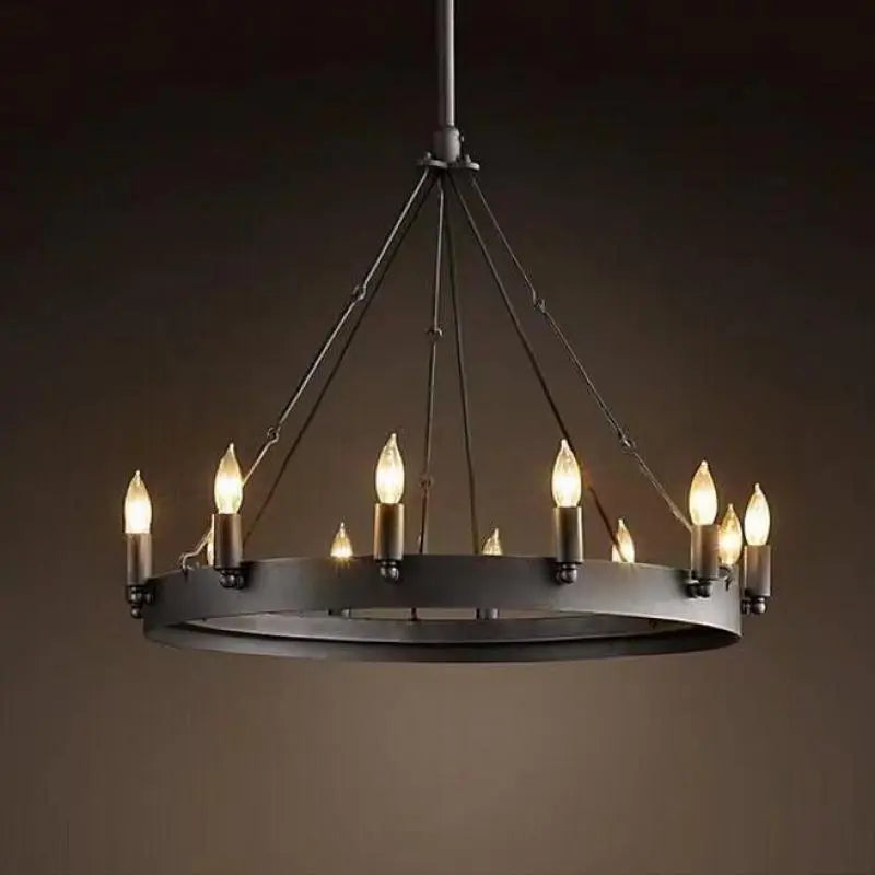 Lustre rond et Moderne américain rétro fer Vintage industriel Led - vue 7 sur 13