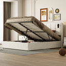 Single and Double Bed with Slatted Frame, Hydraulic Upholstered Storage Bed, Headboard with 2 Reading Light and USB Port, Velvet