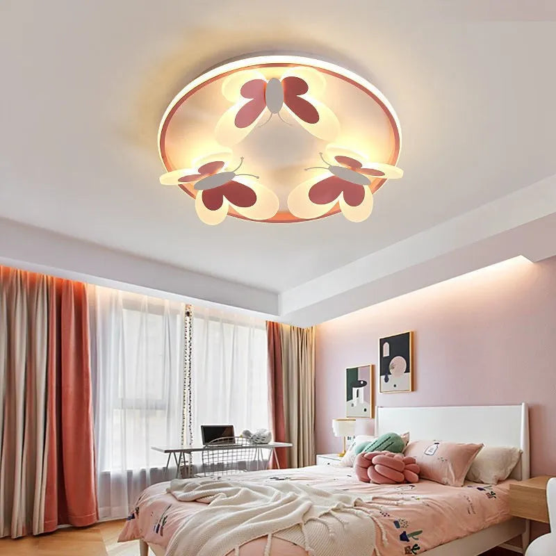 Plafonnier pour enfants papillon décoratif rose plafonnier étude chambre d'enfants Salon d'enfant lampes créatives lampe de chambre de fille d'intérieur - vue 6 sur 8