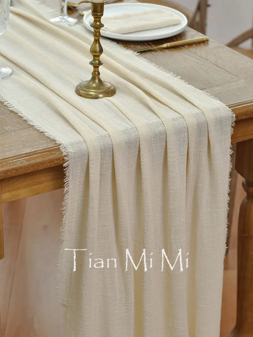 Chemin de table gaze coton rétro beige mariage - vue 3 sur 7