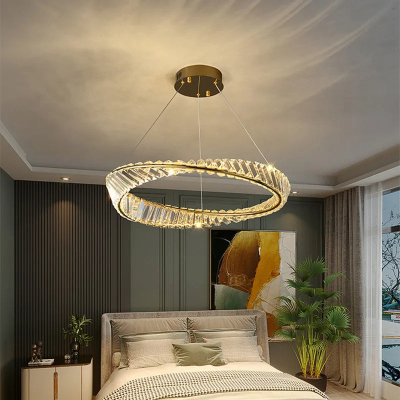 Lustre Led en cristal moderne pour salle à manger salon cuisine chambre plafond suspension lampe or télécommande suspension - vue 2 sur 16
