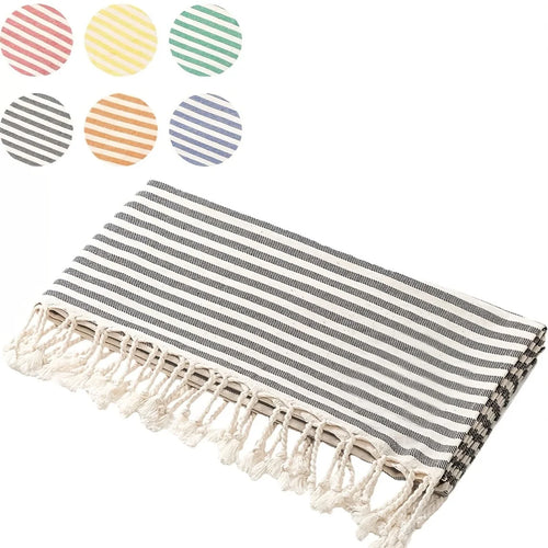 Serviette de plage turque coton tissé rayé bohème - vue 3 sur 6