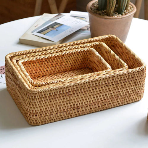 paniers rectangulaires en rotin tissés à la main pour rangement et décoration