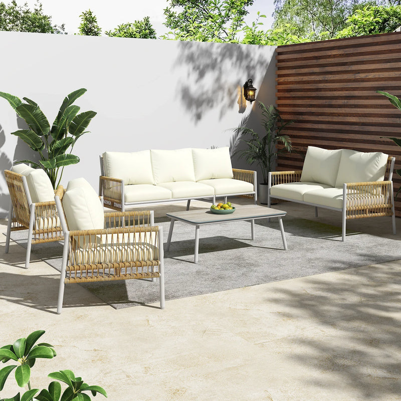 salon de jardin 7 places en rotin avec coussins amovibles