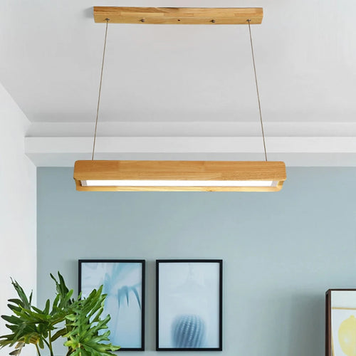 Nordischer Kronleuchter aus Holz für Büro, schlichtes Design, lange Form - vue 3 sur 12