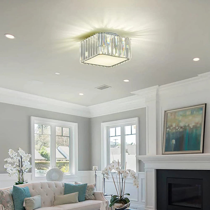 lustre carré en cristal led luxe décoration intérieure moderne