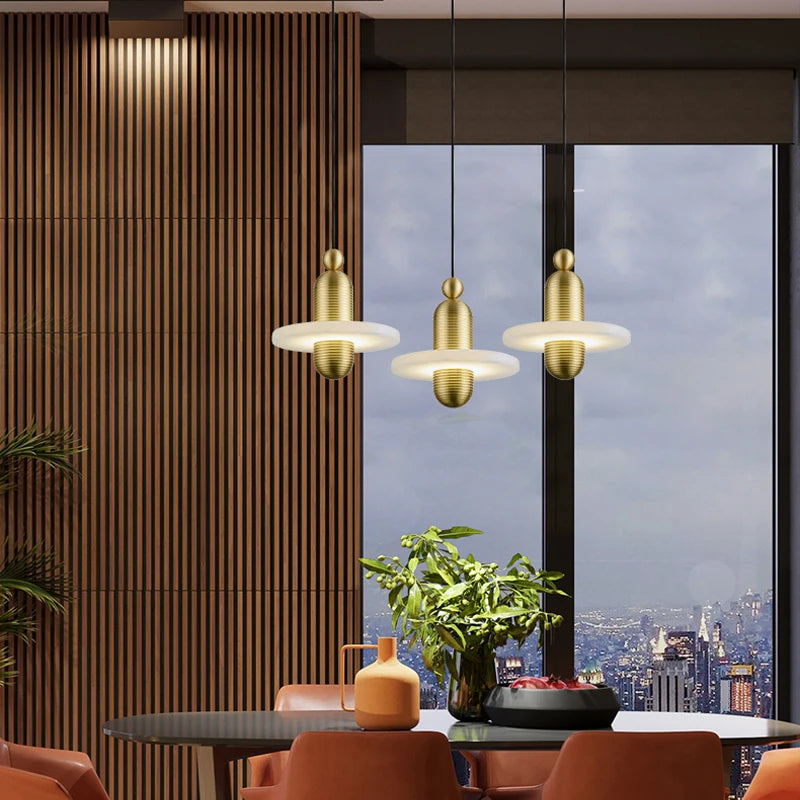 lampe led suspendue en marbre et aluminium avec cordon réglable - vue 3 sur 14