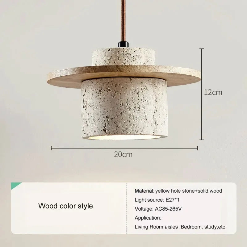 LED-Pendelleuchte im japanischen Minimalismus aus Nussbaum und Travertin