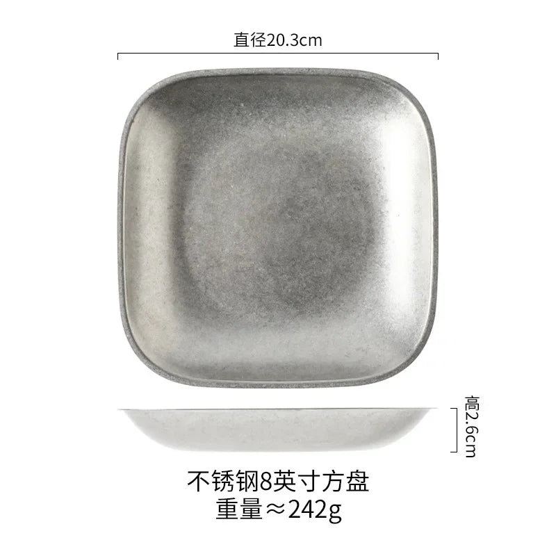 Assiettes plates inox style vintage nordique cuisine