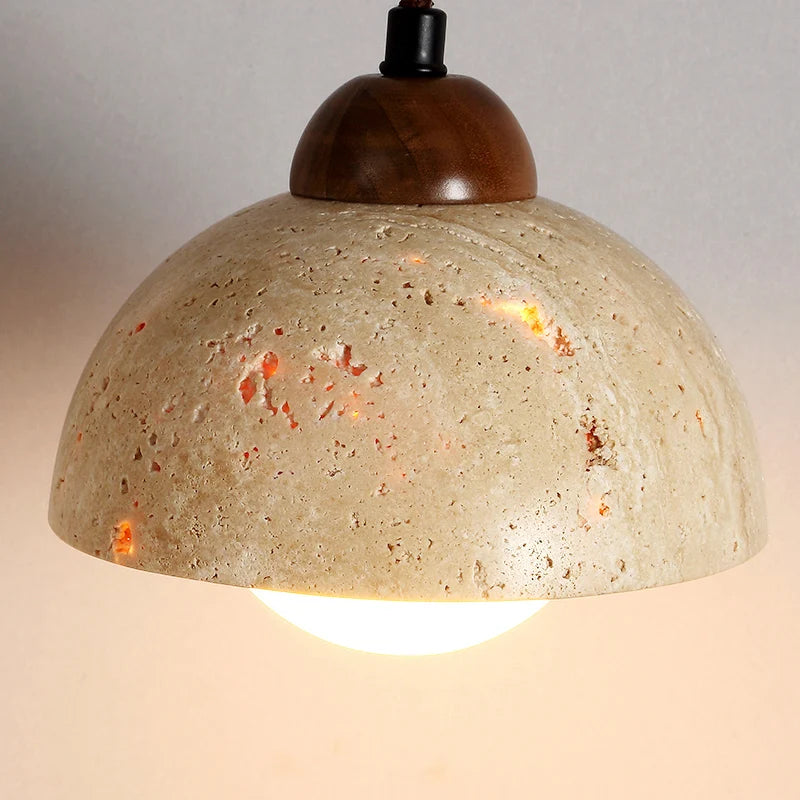 Travertin jaune style japonais wabi-sabi chambre lampe suspendue design rétro restaurant allée suspension - vue 4 sur 15