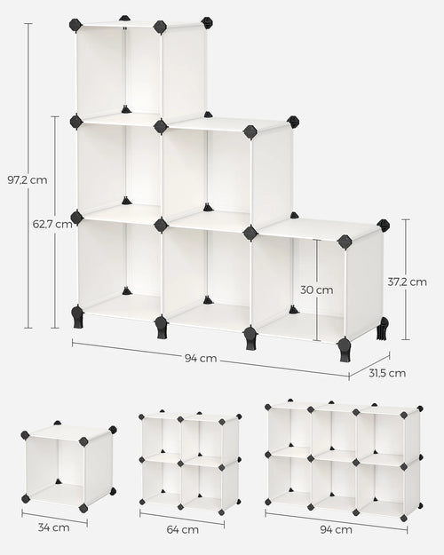 SONGMICS 6 Cube Storage Unit, Modular Plastic Cube Storage Organiser with Feet, Shoe Rack, Each Cube 30 x 30 x 30 cm - vue 7 sur 7