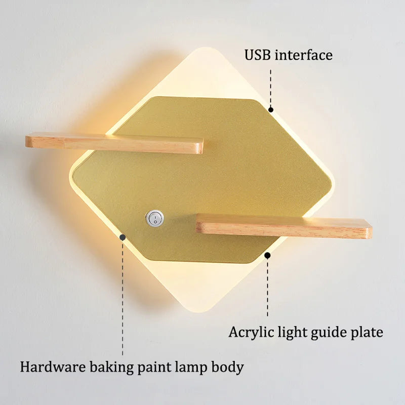 Applique murale led nordique avec étagère et chargeur usb - vue 5 sur 18