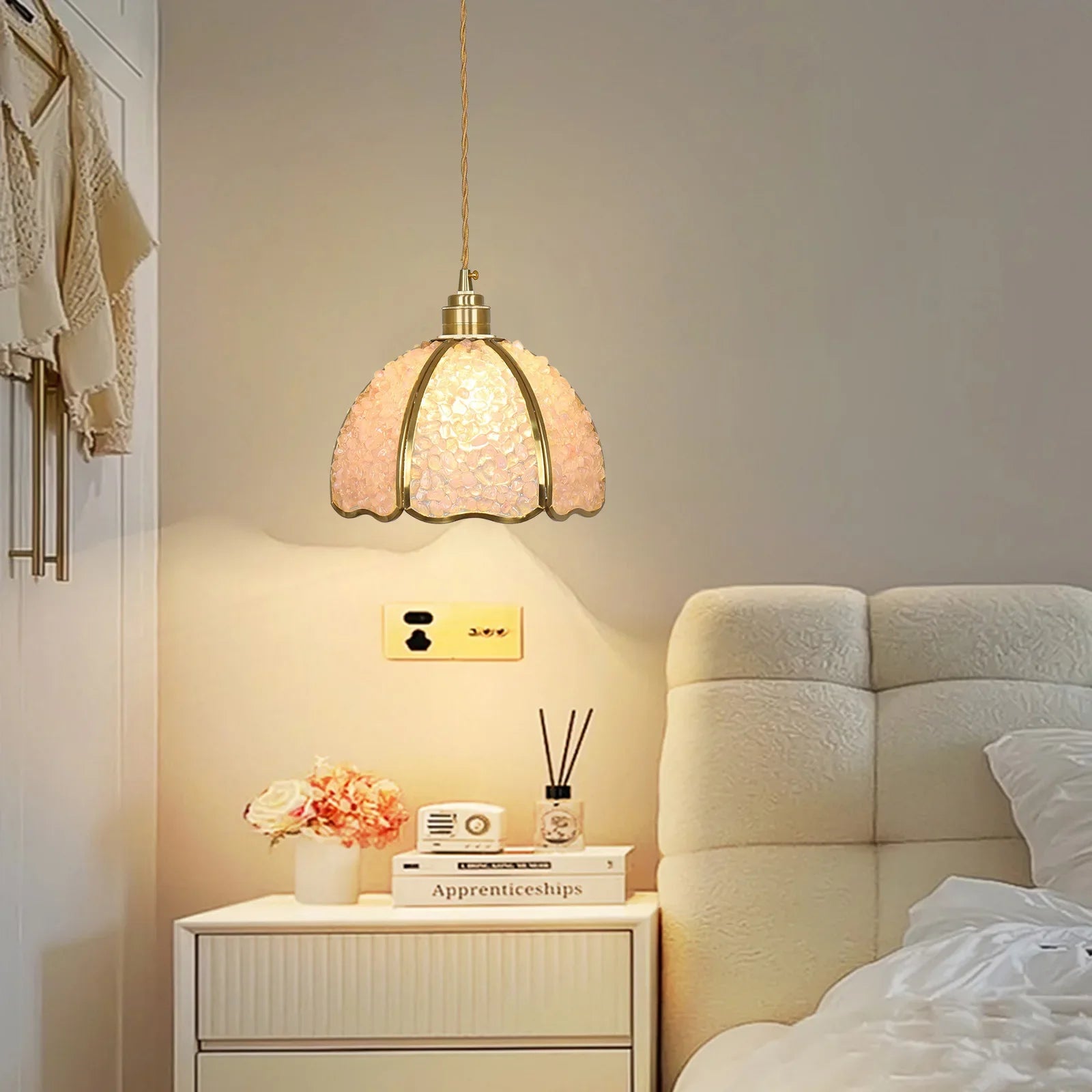 Suspension de luxe en cuivre et cristal naturel led - vue 7 sur 11