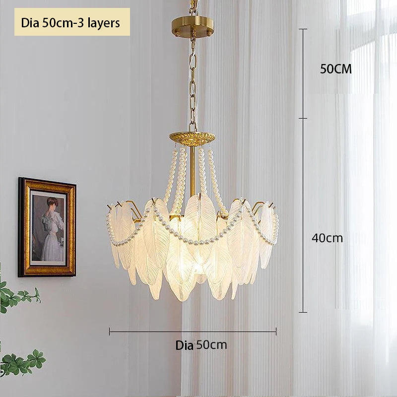 plafonnier de luxe en verre et plumes pour un éclairage décoratif intérieur