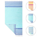 serviette de plage turque coton rayures pompons légère