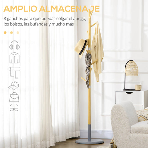 HOMCOM bamboo stand rack with 8 hooks Ø 37,8x175,6 cm Natural - vue 6 sur 7