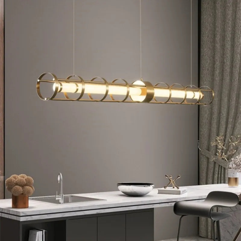 lustre moderne en acier inoxydable avec led et acrylique creux - vue 4 sur 7