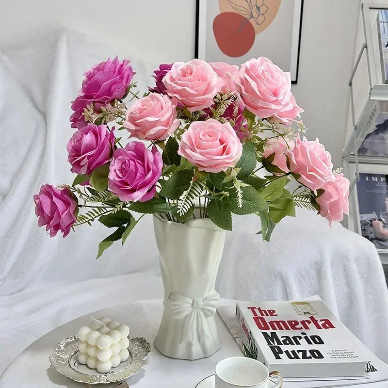 bouquet de roses artificielles en soie pour décoration de mariage - vue 5 sur 15