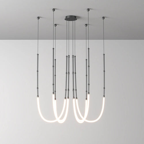 Art-Déco-Kronleuchter aus schwarzem Metall mit LED-Beleuchtung - vue 5 sur 16
