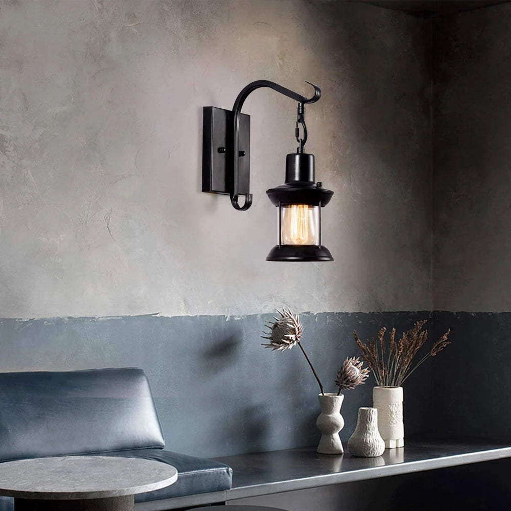 Vintage Wandleuchte aus Metall und Glas im Retro-Industriedesign - vue 4 sur 8