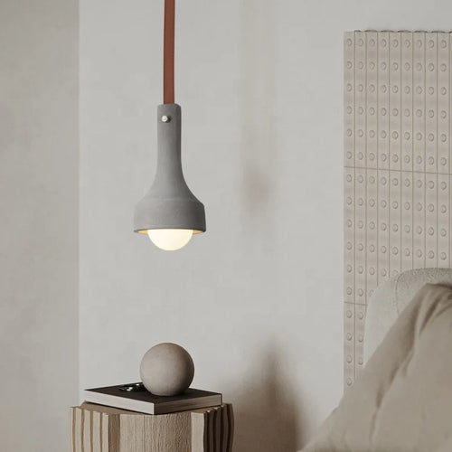 Industrielle Pendelleuchte aus Leder und Zement im Retro-Stil dekorativ - vue 4 sur 18