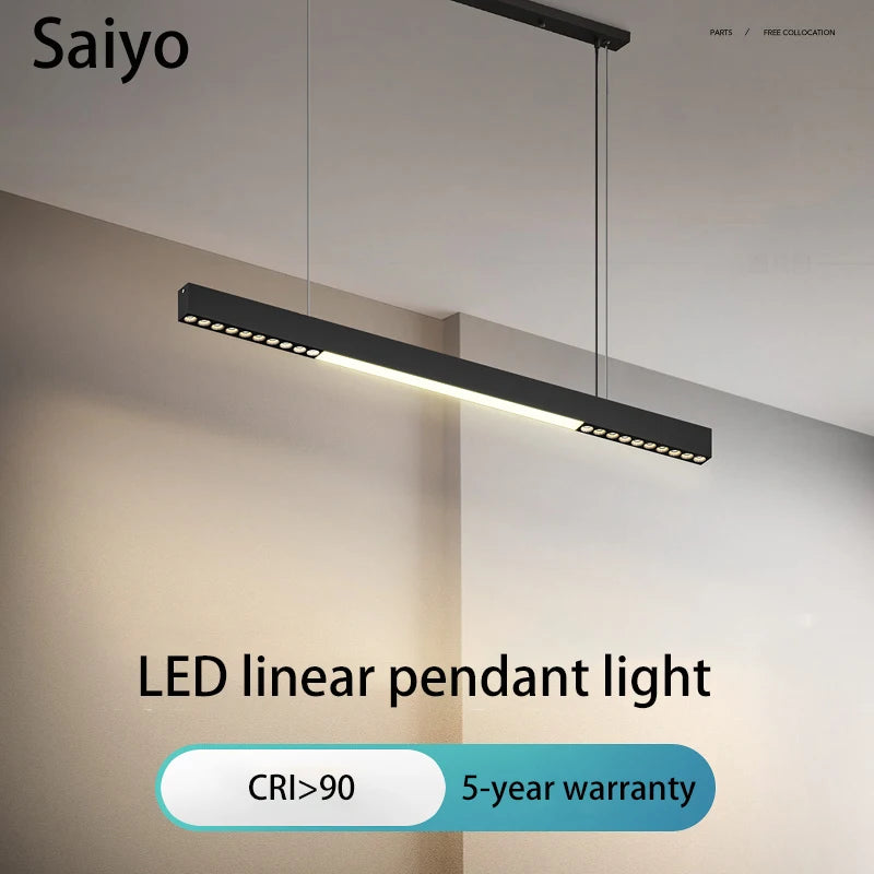 led suspension linéaire lustres lampe projecteurs longue ligne - vue 2 sur 9