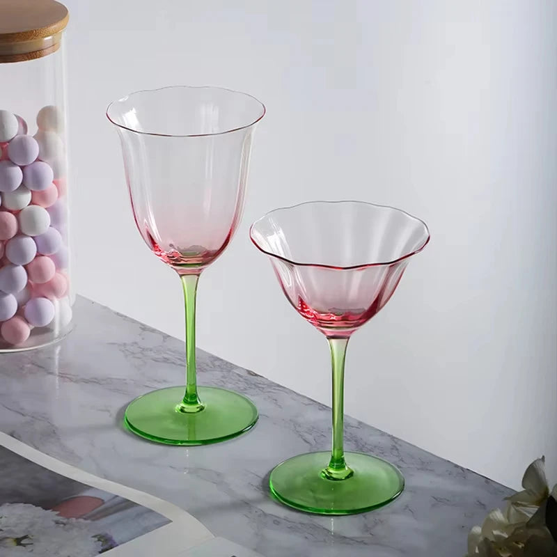 Verre cristal retro motif floral rayures style cocktail