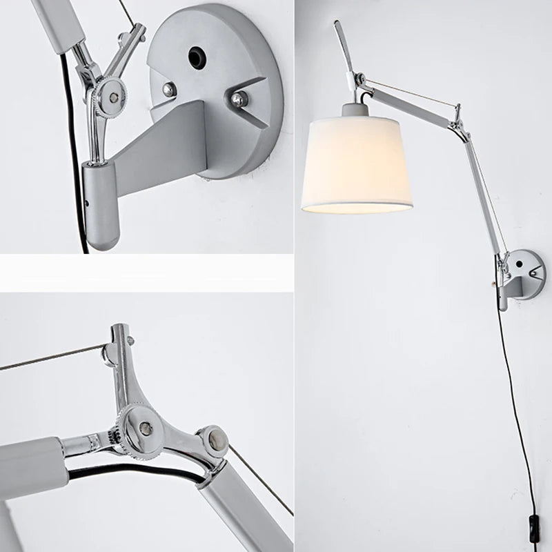 applique murale industrielle nordique pliable avec bras long pivotant