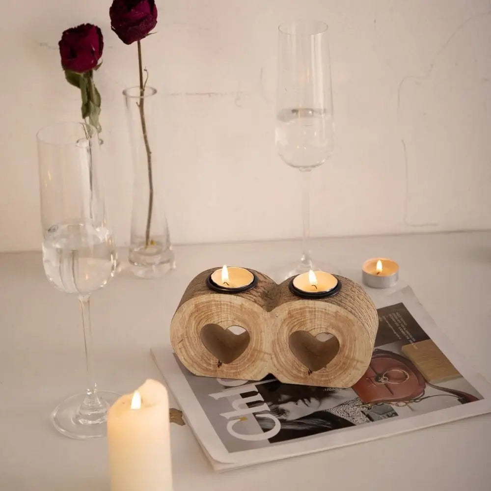 bougeoir romantique en bois en forme de cœur pour la saint-valentin - vue 5 sur 8