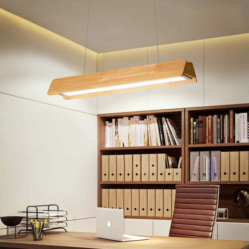 Nordischer Kronleuchter aus Holz für Büro, schlichtes Design, lange Form - vue 3 sur 12