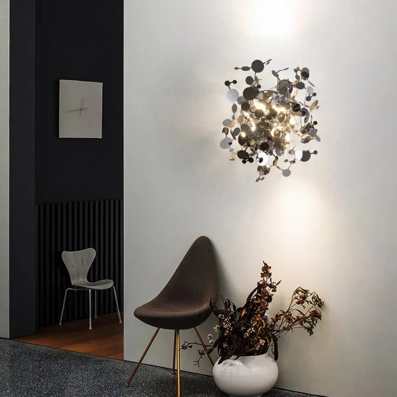 applique murale moderne en acier inoxydable avec feuilles décoratives - vue 6 sur 8