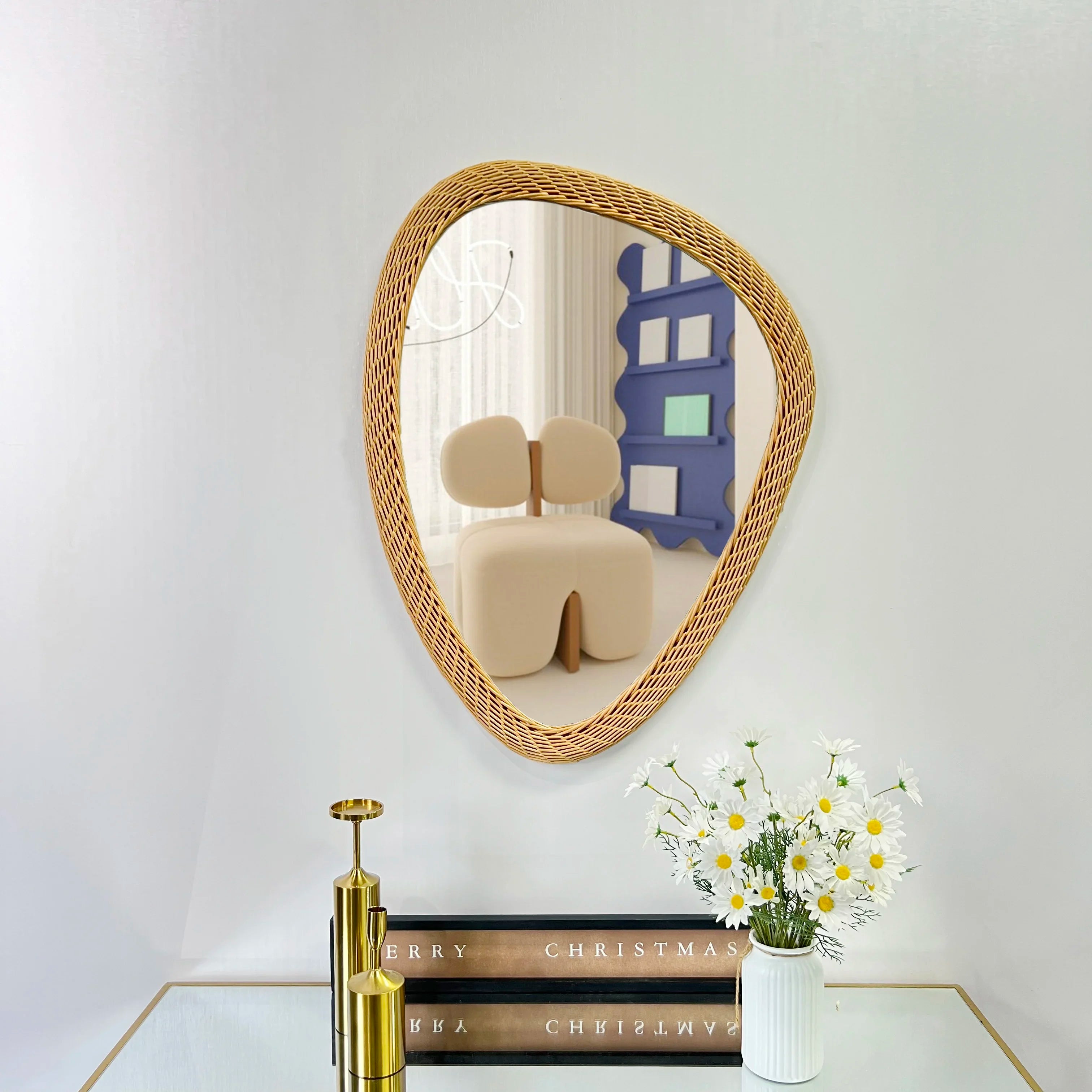 miroir bohème tissé en rotin fait main décoration artisanale