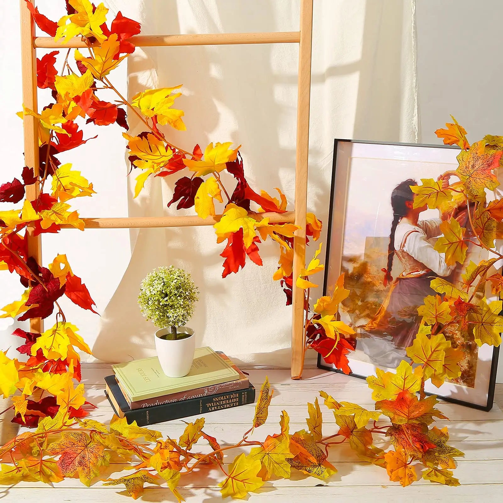 guirlande de feuilles d'érable artificielles en soie décorative pour jardin - vue 9 sur 16