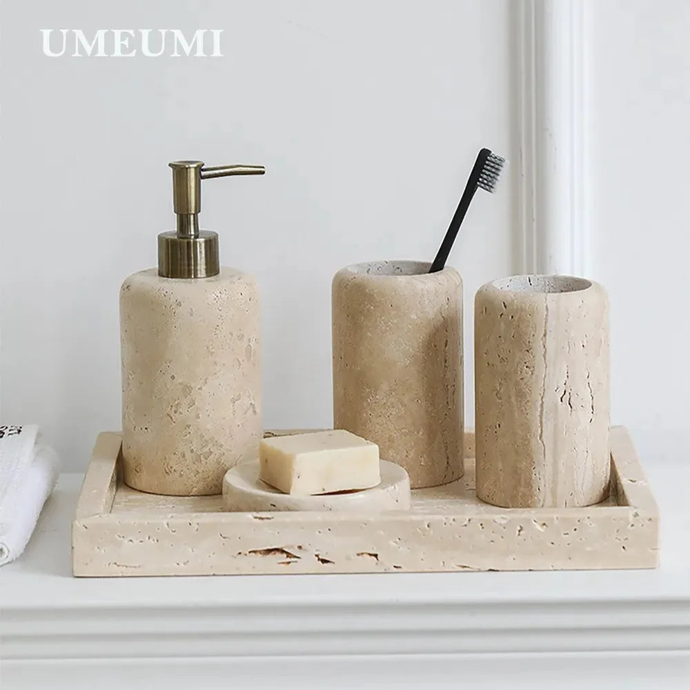 porte-brosse à dents en travertin luxe pour salle de bain - vue 3 sur 15