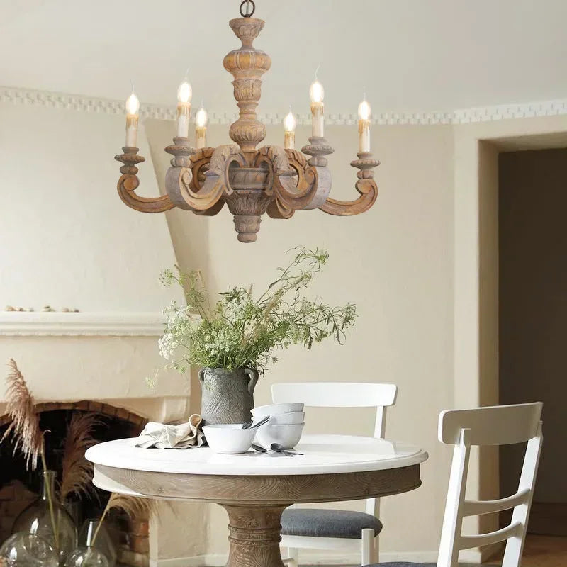lustre romain en bois sculpté rétro pour décoration élégante - vue 6 sur 12