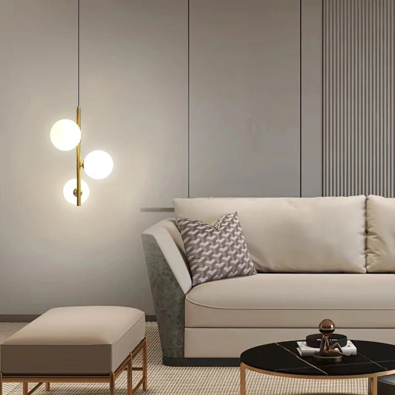 Boule de verre nordique suspension LED lumières en laiton noir chambre suspension lampe moderne salon salle à manger décor luminaires - vue 5 sur 10