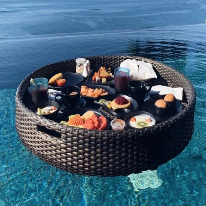 plateau en rotin nordique pour fruits et boissons de piscine - vue 2 sur 22