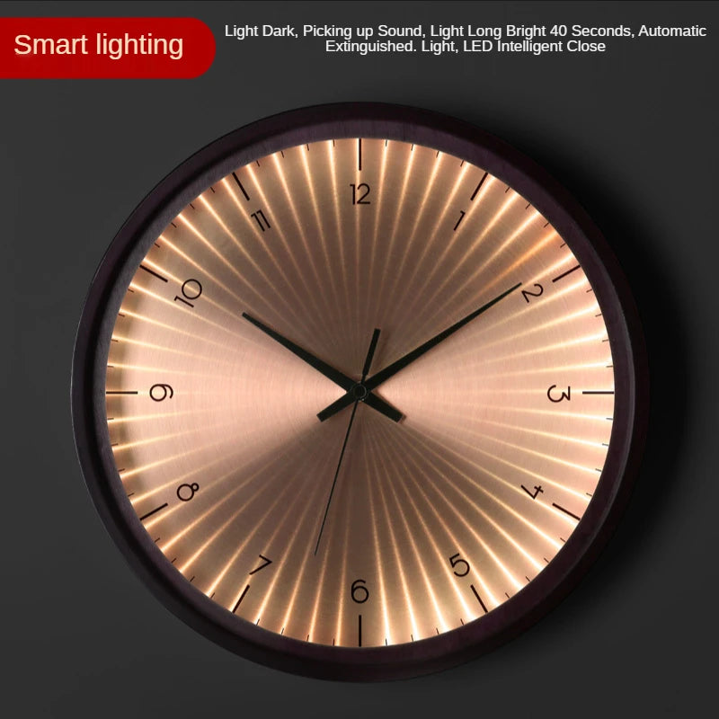horloge murale design moderne en bois doré silencieuse et créative - vue 12 sur 19