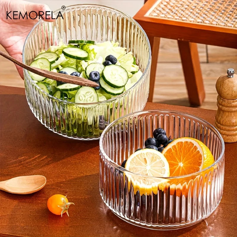 Bol en verre rayé design pour salades desserts