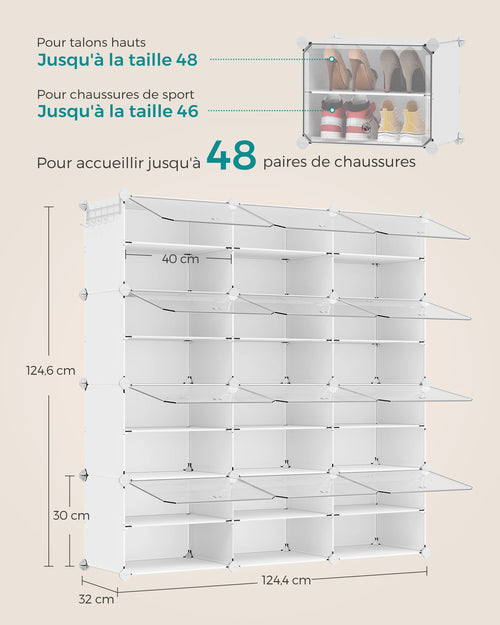 SONGMICS Étagère à Chaussures 12 Compartiments, Étagère de Rangement Modulable, Compartiment de 30 x 40 x 30 cm, Blanc - vue 6 sur 7